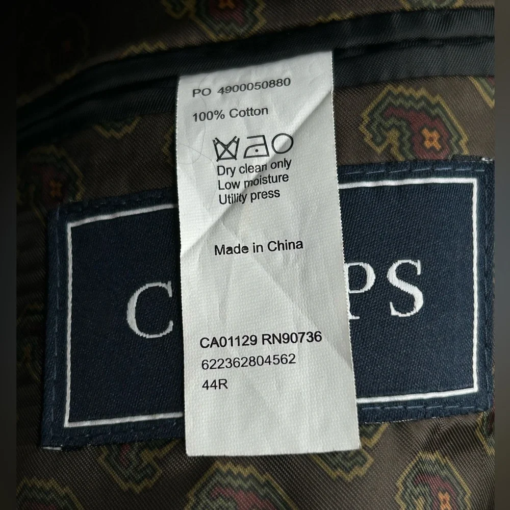 CHAPS Black Corduroy Blazer Size 44R Elbow‎ Patches Paisley Lined Sport Coat